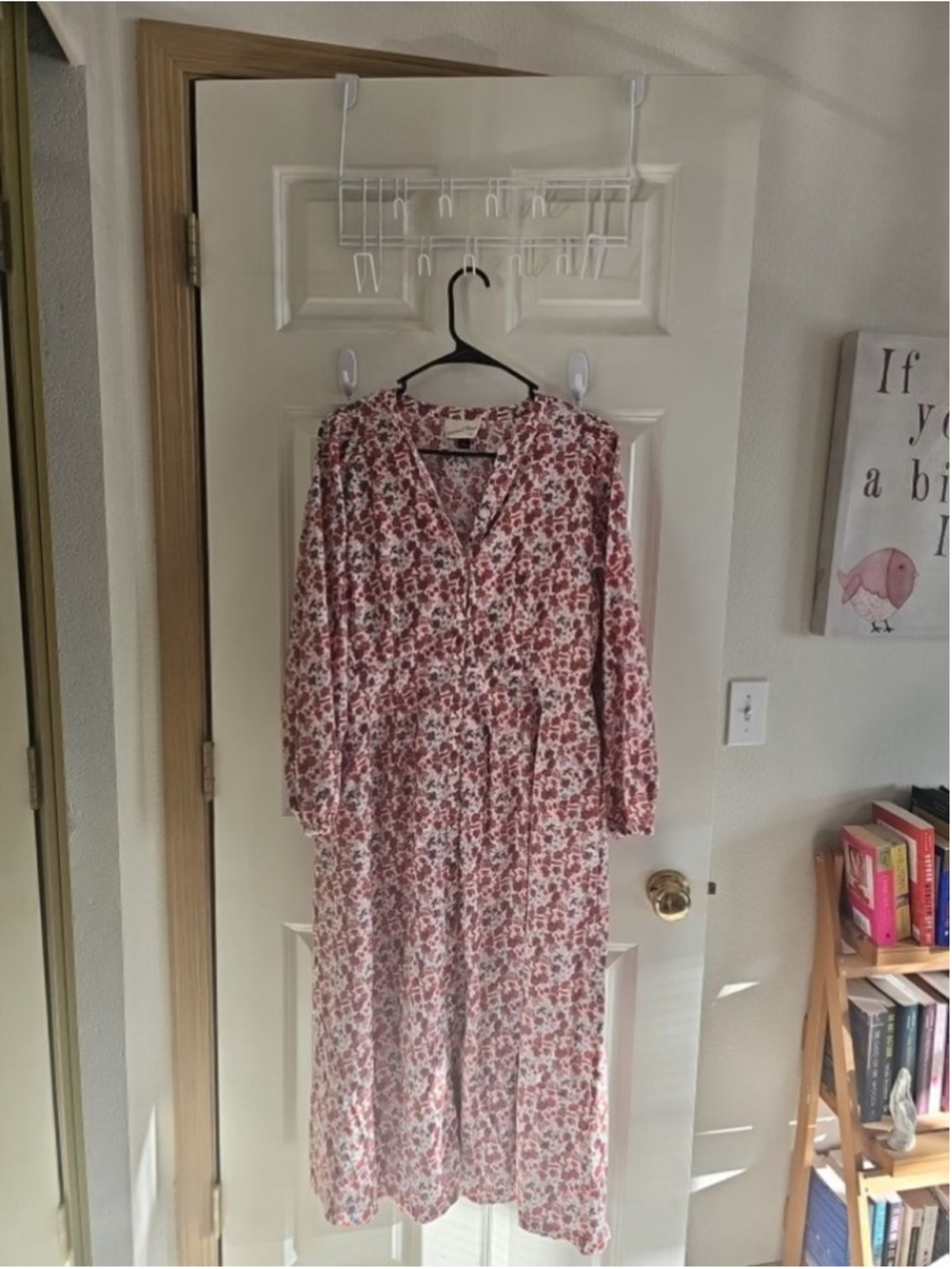 Women's Universal Thread Long Sleeve Floral Dress L White Red